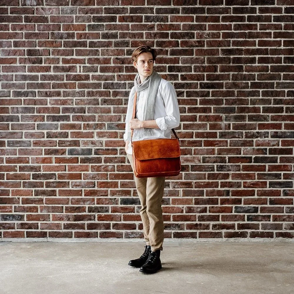 Men's Brown Leather Laptop Bag